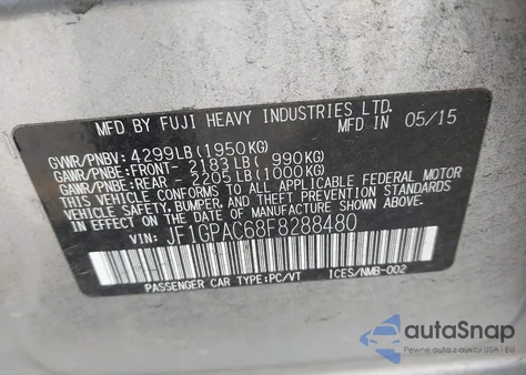 2015 Subaru Impreza 2.0I Premium z USA, uszkodzony, nr VIN JF1GPAC68F8288480